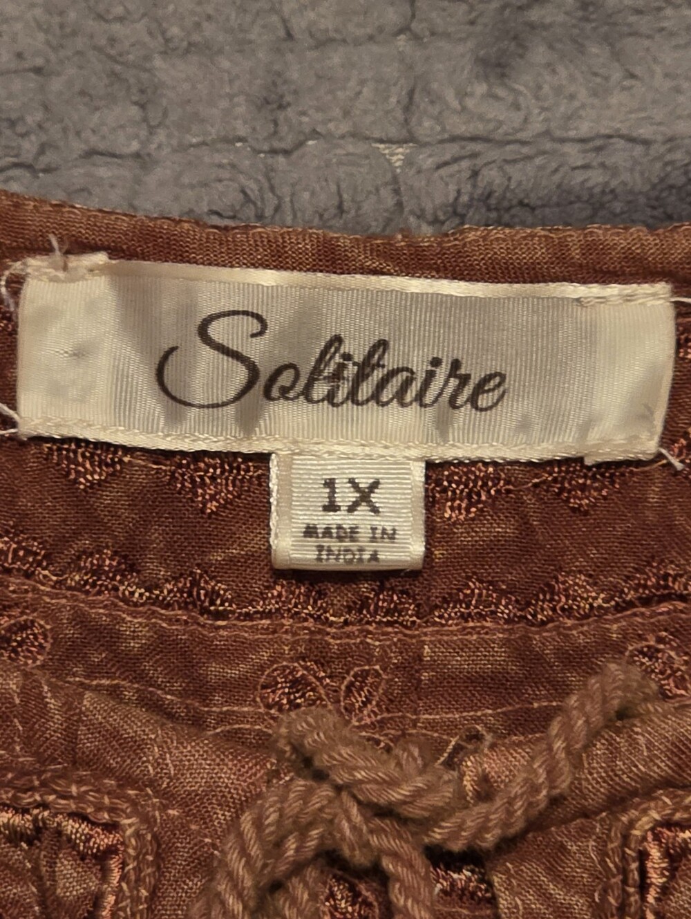 Solitaire Rust Embroidered Peasant Midi Dress/Tunic size 1X - Picture 7 of 11